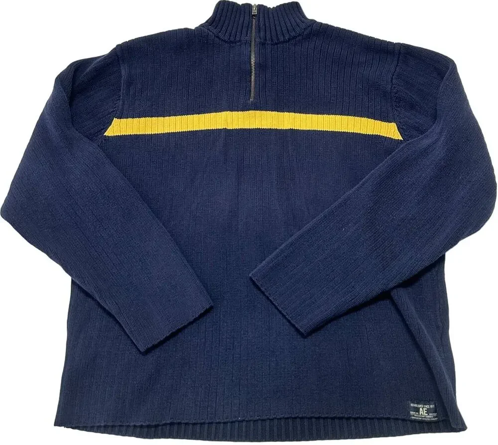 American Eagle Sweater XL Blue Yellow 1/4 Zip Cotton Y2K Rugby Collegiate Preppy